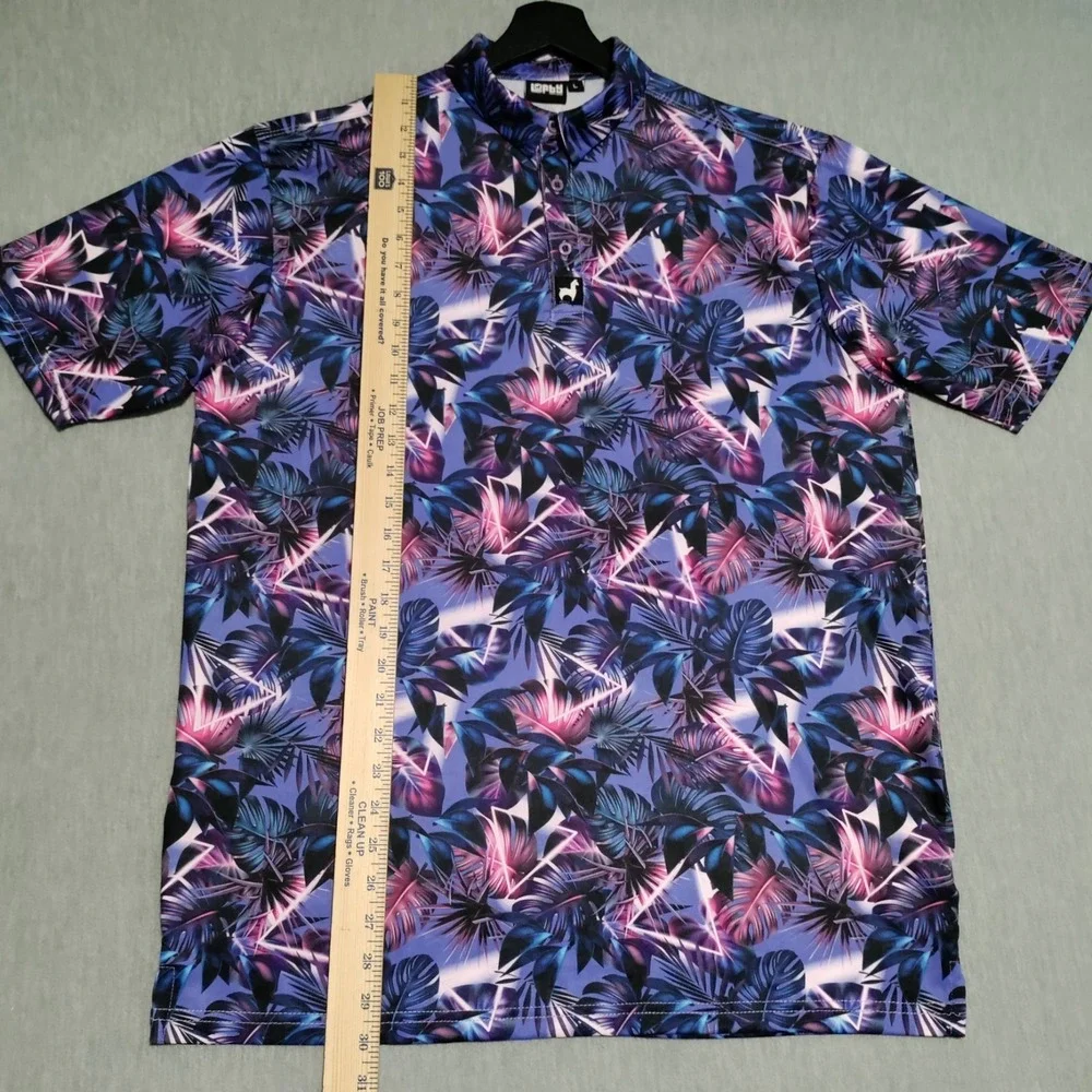 Lofty Llama Golf Polo Shirt Mens Large Bermuda Transfusion‎ Floral Geometric AOP
